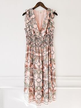 Soft Blush Peachy/Pink Floral Midi Dress